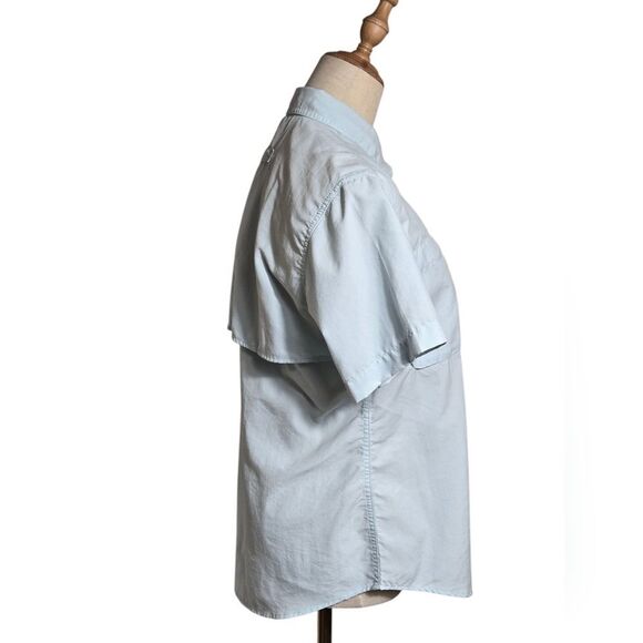 L.L. Bean Light Blue Casual Short Sleeve Gorpcore Button Down Shirt - Picture 4 of 7